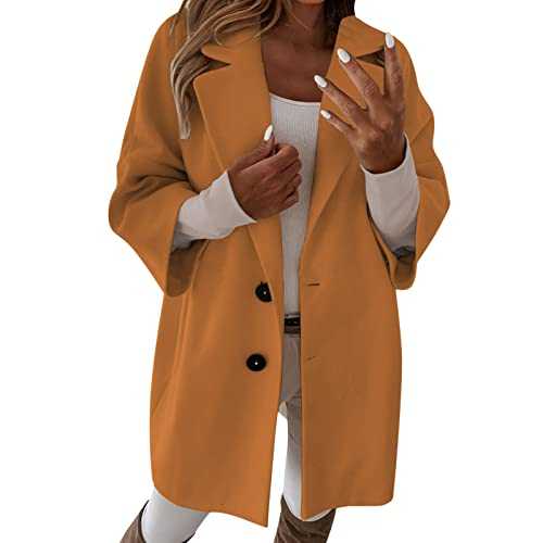 Lapel Collar Blazer for Women Wool 3/4 Sleeved Single-Breasted Solid Suit Coat Classic Fit Mature Ladies Open Front Cardigan
