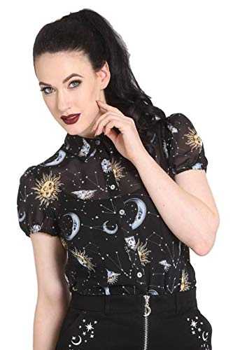 Hell Bunny Solaris Sun Moon Stars Gothic Wicca Chiffon Shirt Top Blouse XS-4XL