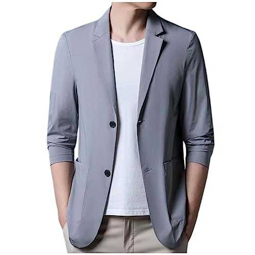Mens Smart Casual Suit Jacket - Lightweight Jacket Men Long Sleeve Summer Thin Suit Breathable Cardigan Jacket Slim Fit Double Breasted Blazer with Pockets Slim Fit Suits Jacket for Business