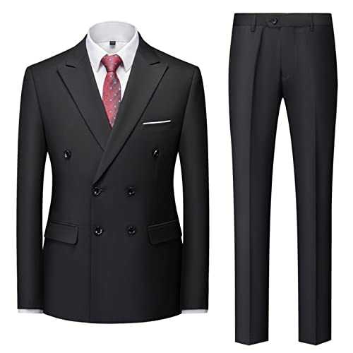 Mens Business Suits 2 Piece Regular Fit, Mens 2 Piece Suit Slim Fit Men'S Double Breasted Suit Set Wedding Party Jacket Suits and Pants Business Casual Tuxedo Suit Solid Color Business Suit Sets