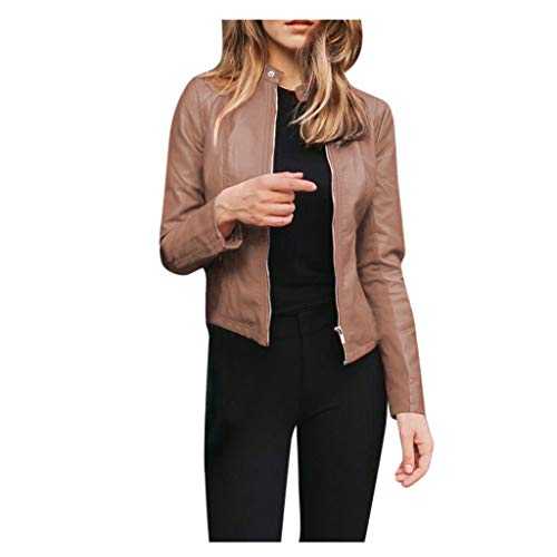 TUDUZ Women Jacket Classic Faux Leather Moto Biker Jacket Slim Fit Casual Zip Up Short Coat