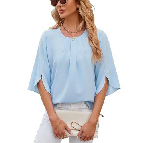 Womens Chiffon Tops 3/4 Sleeve Ladies Blouses Elegant Casual Loose Tunic Dresses for Women Summer Women's Blouses & Shirts Evening Party Tops for Leggings