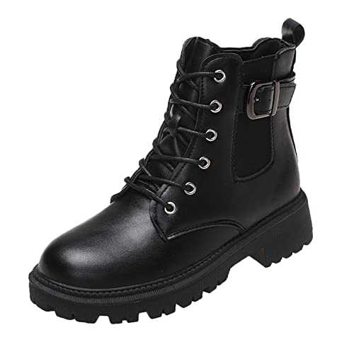 CEWIFO Women Suede Boots Lace Up Non-Slip Boots Women Wide Fit Women Winter Boots Leather Womens Leather Boots Block Heel Ankle Boots for Women UK