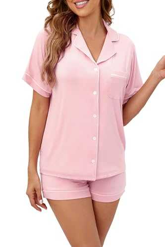 LUBOT Womens Pyjamas Set Bamboo, Soft Cooling Sleepwear Pjs for Ladies, 2 Piece Short Long Sleeve Nightware Loungewear with Collar and Button, S - XXL