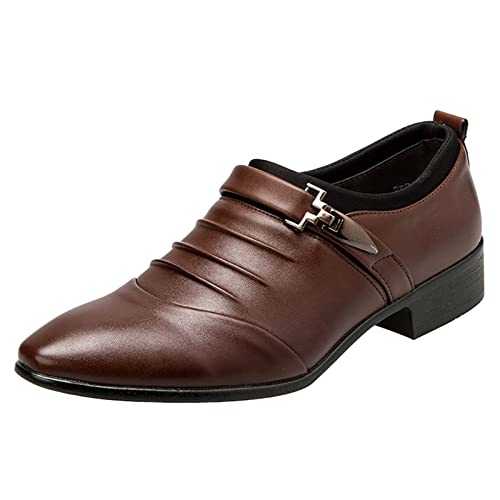 Men Oxfords Leather Shoes Pointed Toe Heeled Slip On Casual Fashion Business Dress Shoes Mens Comfortable Lightweight Breathable Leather Flats Loafers