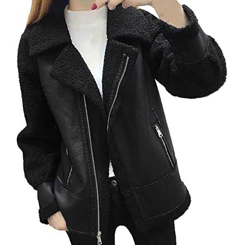 Cocila Women Classic Faux Leather Jacket 2022 Winter Fashion Women PU Leather Jacket Faux Rabbit Coat Biker Motorcycle Jacket Petite Winter Jackets