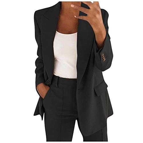 Blazers for Women UK - Womens Blazer Suit Casual Long Sleeve Jackets Open Front Cardigan Work Business Blazers Ladies Solid Color Lapel Suit Jacket with Single Button Design