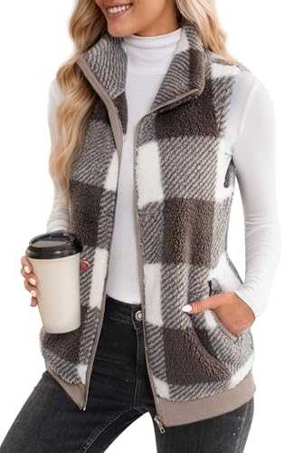 FEOYA Women's Fleece Waistcoat Ladies Sleeveless Gilets Double Fleece Tops Warm Waistcoat Classic Gilet Winter Wool Gilet