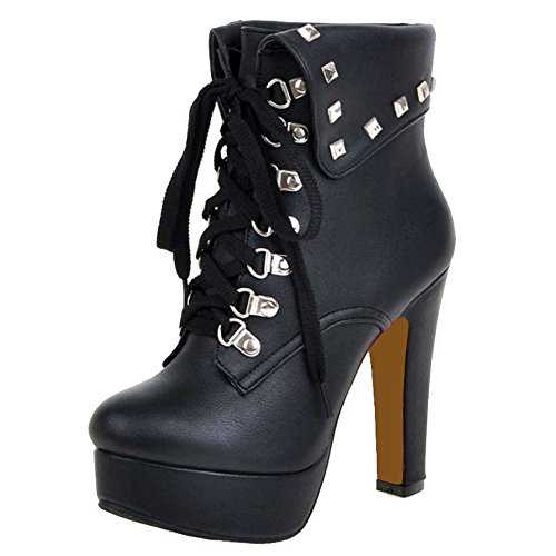 Onewus Women Boots with High Heel and Thick Platform Lace Up Ankle Boots with Small/Plus Size Available