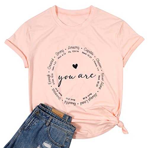 SUPEYA You are Inspiration Shirts Women Cute Heart Graphic Tee Casual Short Sleeve Blessed Saying Tops