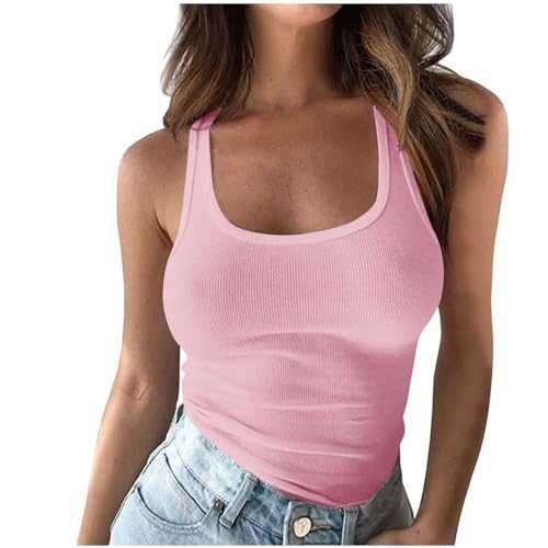 Plus Size Vest Tops for Women 8-22 UK Slim Fit Sleeveless Shirts Ribbed Tank Top Solid Square Neck Knit Blouse Summer Racerback Basic Tees Ladies Workout Vests T Shirts Sale