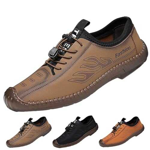 Leisure Shoes in Leather for Men,Lace-Up Casual Leather Oxfords,Men's Slip On Loafers Leather Casual Shoes,Arch Support Lightweight Comfortable Sneakers
