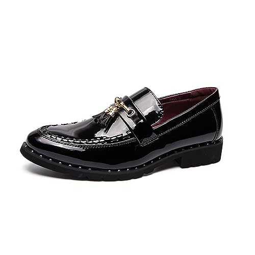ENWIND Men's Tassel Faux Patent Leather Loafers Weeding Dress Shoes Slip on Penny Tuxedo Shoes