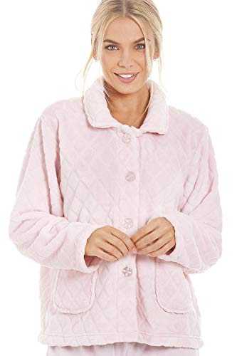 Camille Womens Supersoft Fleece Bed Jacket - Floral Print Luxury Collared Warm Sleep Top - Button up & Long Sleeved