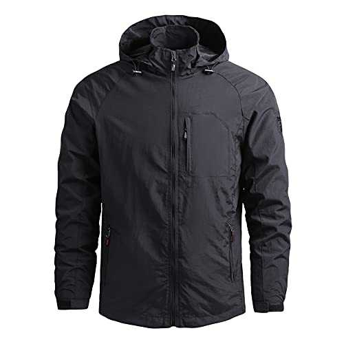 Szshaoye Outdoor Jacket Mens Big and Tall Waterproof Cycling Jacket Hooded Windbreaker Jacket Lightweight Outdoor Windproof Waterproof Jackets Casual Rain Coat