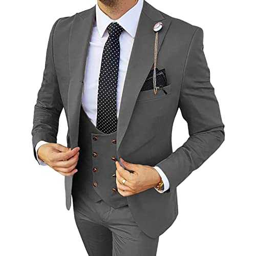 Men's 3 Piece Groomsmen Wedding Tuxedos Set Fashion Slim Fit Blazer Jacket Vest Pants Prom Party Suits Sets