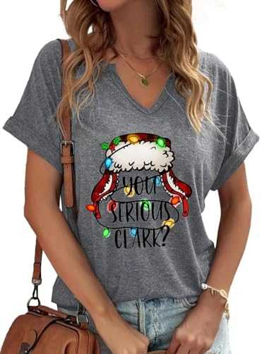 PUCKOLITY Christmas V Neck Shirts for Women Xmas Buffalo Plaid Tree Shirt Merry and Bright Shirt Casual Graphic T Shirt Tops
