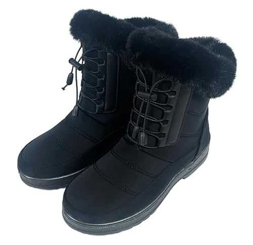 Snow Boots Ladies Outdoor Anti-Slip Warm Faux Fur Ankle Boots Girls Black