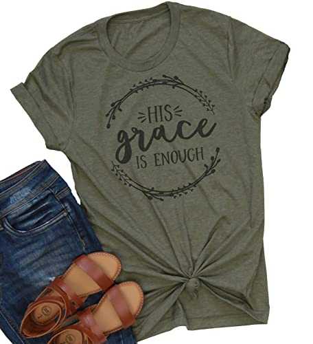 His Grace is Enough Tshirt Women Cute Jesus Christian Faith Shirts Cotton Graphic Tops Blouse