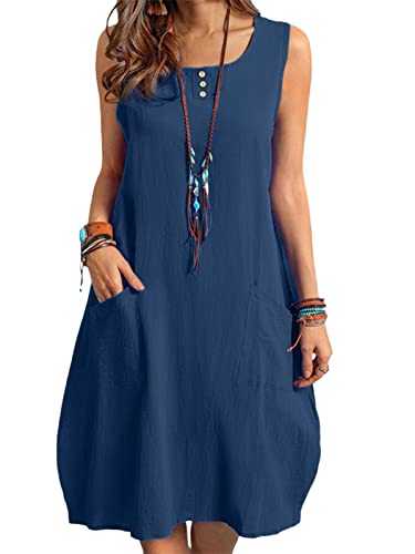 ZANZEA Women Summer Dresses Cotton Linen Dress Plus Size Short Sleeve Baggy Printed Casual Midi Dresses with Pockets