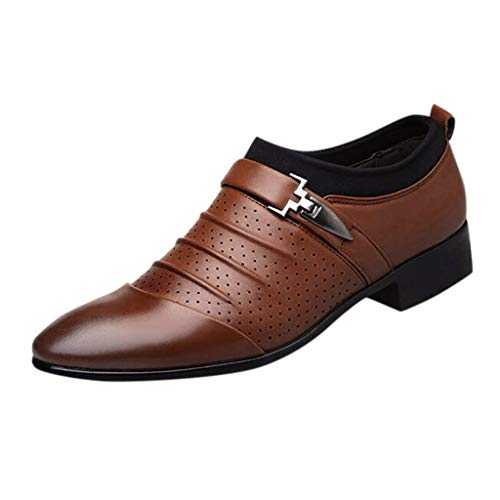 Men's Casual Formal Dress Shoes Classic Business Leather Shoes Handsome Pointed Toe Oxfords Shoes Slip-On Low Heel Driving Loafers Shoes Fashion Versatile Buckle Shoes with Mesh