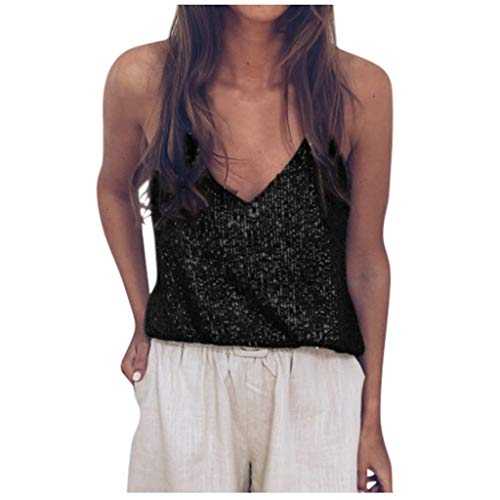 Women Glitter Cami Vest Tops TUDUZ Ladies Casual Loose V Neck Sequin Camisole Tank Top Evening Clubwear Sleeveless T Shirts