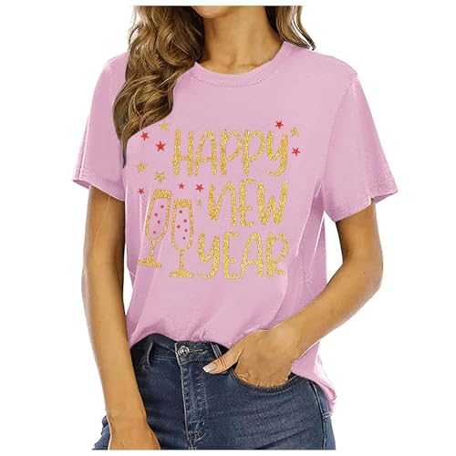 New Year's Eve Outfit for Women Casual Crew Neck 2025 Printed Graphic Tops Plus Size Blue Glitter Top