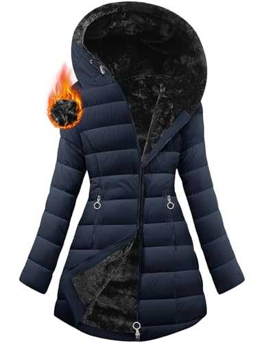 Yuson Girl Womens Parka Winter Coats Water Repellent Jacket Fleece Lined Long Jacket Ladies Zipper Hooded Quilted Outwear Coat Windproof Padded Thermal Overcoat with Pockets