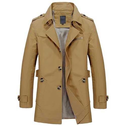 Men's Short Pea Coat Lightweight Casual Notched Collar Trench Jacket Cotton Skinny Classic Overcoat Spring Fall
