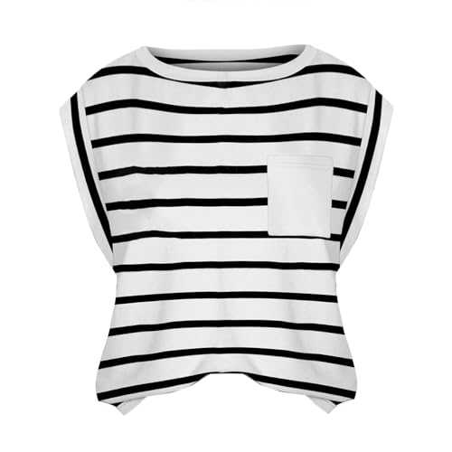 Womens Cap Sleeve Summer Tank Tops Basic Tee Shirts with Front Pocket Casual Loose Fit Trendy T-Shirt Solid Colour Loose T Shirts Round Neck Tunic Top Elegant Plain Sleeveless Sweatshirts