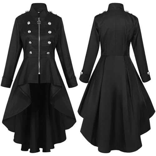 Gothic Coats for Women UK Clearance Steampunk Jacket Ladies Vintage Medieval Renaissance Overcoats Front Zip Long Trench Coat Windbreaker Autumn Winter Tailcoat Victorian Pirate Halloween Costume