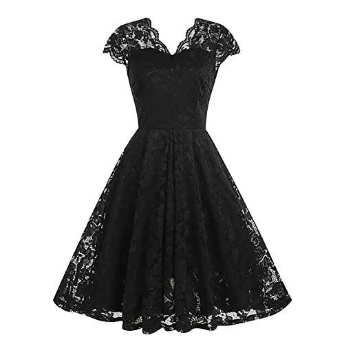 Women's Vintage Gothic Cocktail Dresses Keyhole Collar Mesh Sleeve Goth Swing Cocktail Dress