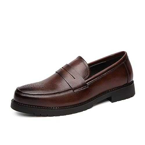 Men's Dress Slip-on Penny Loafers Casual Punched Brogues Shoes Business Formal Shoes