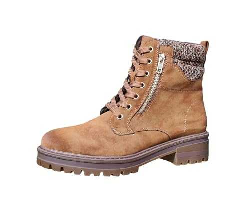 Jo & Joe Women's Faux Leather Fleece Lined Ankle Boots with Chunky Outsole Lace-up Inside Zip Fastening