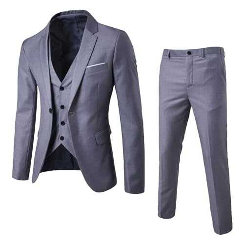 Men's Elegant 3 Piece Suit Slim Fit 1 Button Single Breasted Business Set Wedding Blazer Jacket Vest Pants