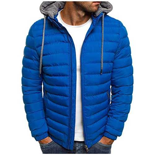 Down Jackets Men's Puffer Jacket Full Zip Hooded Fleece Coat Winter Warm Quilted Jacket with Pocket Hoodie Black Padded Outwear Parkas Fashion Business Solid Color Fleece Outdoor Casual Jacket Coats