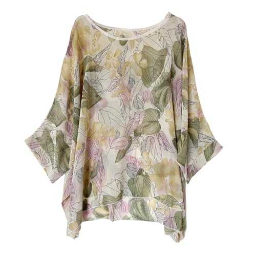 Womens Summer Bohemian Sheer Chiffon Blouse Floral Loose Batwing Tee Oversize Tunic Tops