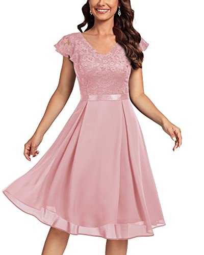 MIUSOL Women's Vintage V-Neck Short Flutter Sleeves Party Wedding Guest Cocktail Flared Swing Dress