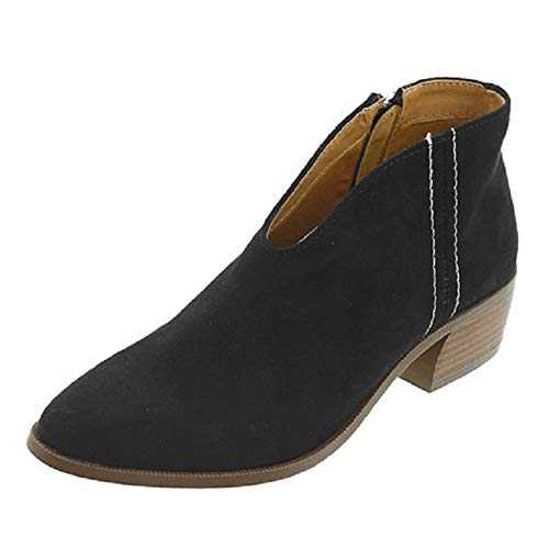 Womens Mid Heel Suede Ankle Boots Stylish Pointed Toe Chelsea Boots Casual Comfortable Block Heel Booties Autumn Winter