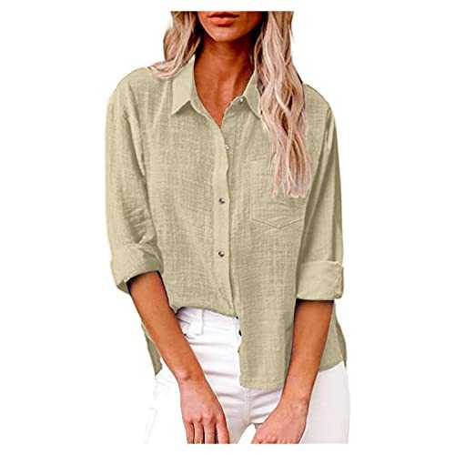 Women's Tops Autumn Long Sleeve Button Solid Color Loose Shirt Casual Large Size Shirt Blouses UK, S-5XL