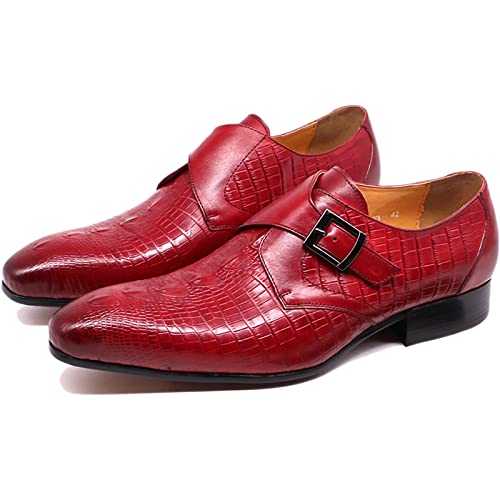 Men Classic Oxfords Business Shoes Real Leather Loafers Comfy Slip On Monk Shoes Wedding Smart Office Dress Shoes,Red-40
