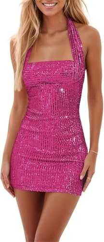 Sparkly Sequins Homecoming Mini Dress for Teen Girls, HOCO Halter Wrap Short Dresses, Cocktail Prom Gown