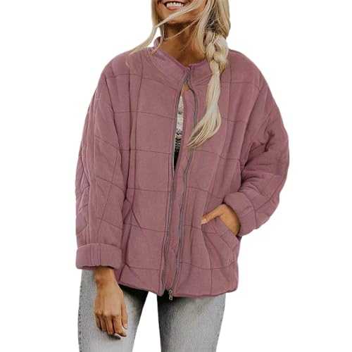 Womens Plain Dolman Lightweight Quilted Jackets Zip Up Long Sleeve Stand Neck Pockets Thermal Coat Warm Ladies Winter Outwears