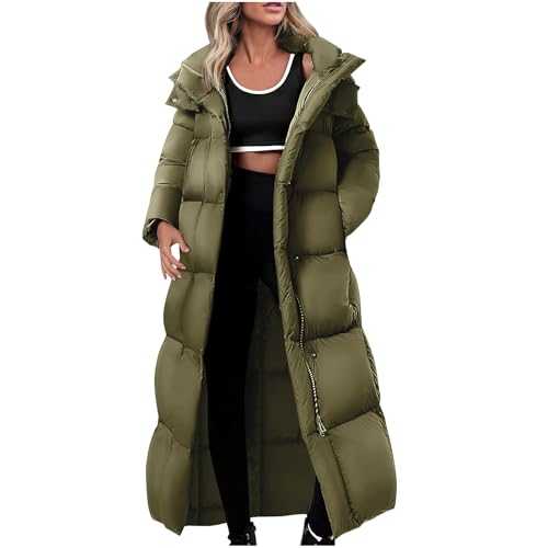 Mrat Women's Padded Puffer Jackets Maxi Winter Warm Quilted Overcoats Hooded Thickened Long Down Jacket Ladies Longline Cotton Jacket Outdoor Windbreak Jackets Zip Up Bubble Coat Plus Size Clearance