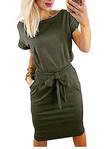 Roselux Women's Elegant Short Sleeve Wear to Work Casual Pencil Dress with Belt