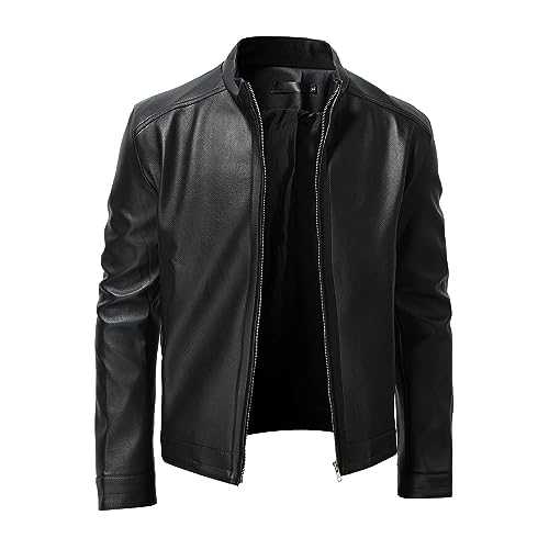 Cocila Men's Autumn And Winter Stand Collar Leather Jacket Zip Faux Long Sleeve Cotton Coat Smart Casual Clothing Men Festival Waterproof Poncho