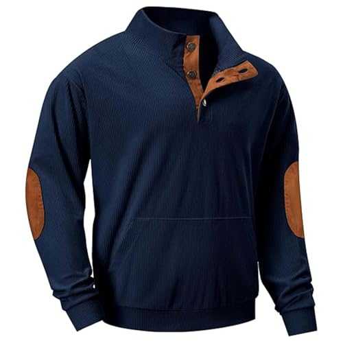 Generisch Men's Pullover Without Hat, Sweatshirt Patch Button Down Sweat Jacket Oversized Baggy Sweatshirts Cord Retro Sweatshirt Jacket Plain Clasic Sweater Long Sleeve Versatile Tops for Men