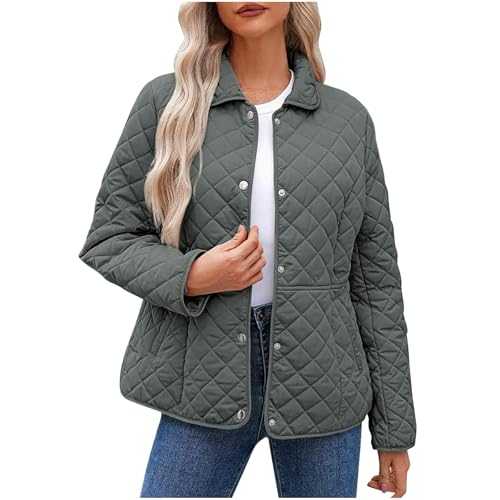 FGVFCS Womens Quilted Jackets Winter Warm Coats Diamond Casual Long Sleeve V-Neck Coats Solid Color Elegant Non Collar Padding Coats Jackets Ladies Lightweight Jackets Outwear