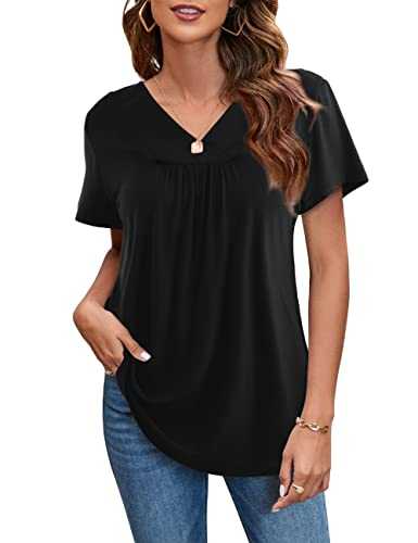 Starybirds Womens Tops Casual Short Sleeve Shirt Summer V Neck T-Shirt Longline Blouse