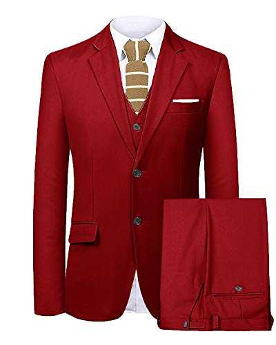 Pkrboro Men's Notch Lapel Suit Three Pieces Two Buttons Classic Slim Fit Office Dress